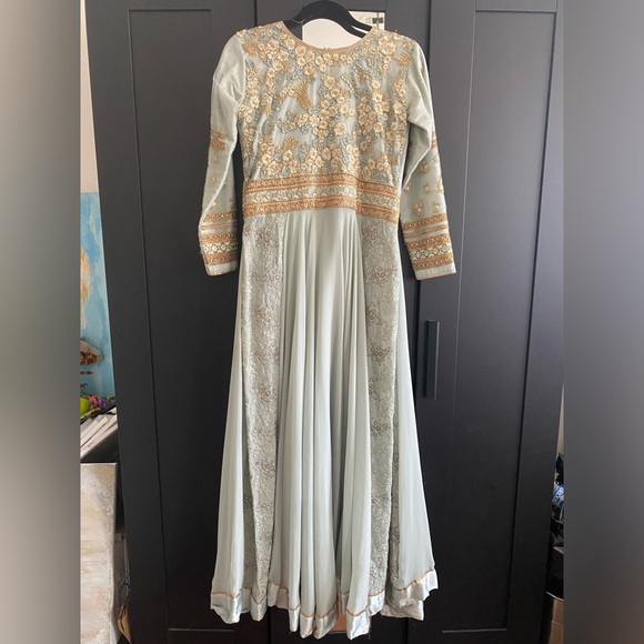 Light Blue and Gold Embroidered Anarkali Gown - Picture 4 of 11